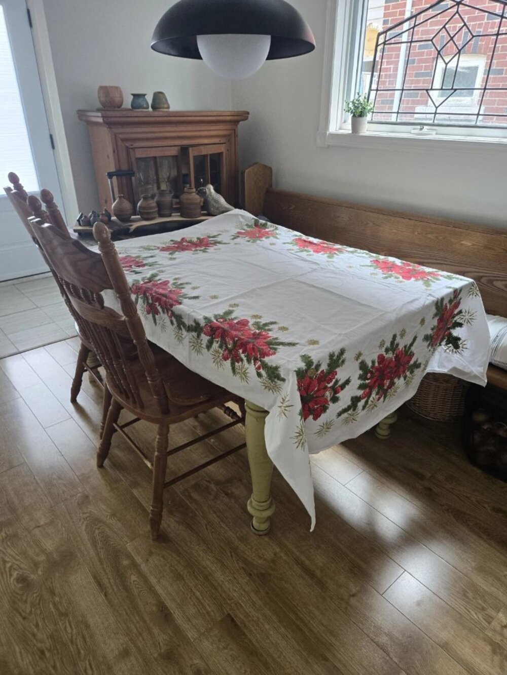 Vintage Christmas Table Cloth POINSETTIA Design on Large 49in x 64in Cloth